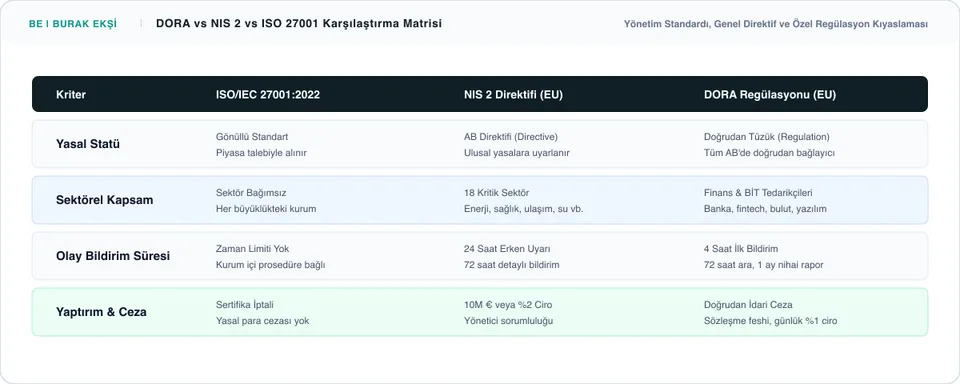 DORA, NIS 2 ve ISO 27001 Karşılaştırması: Entegre Uyum Nasıl Sağlanır? - Süreç İnfografiği